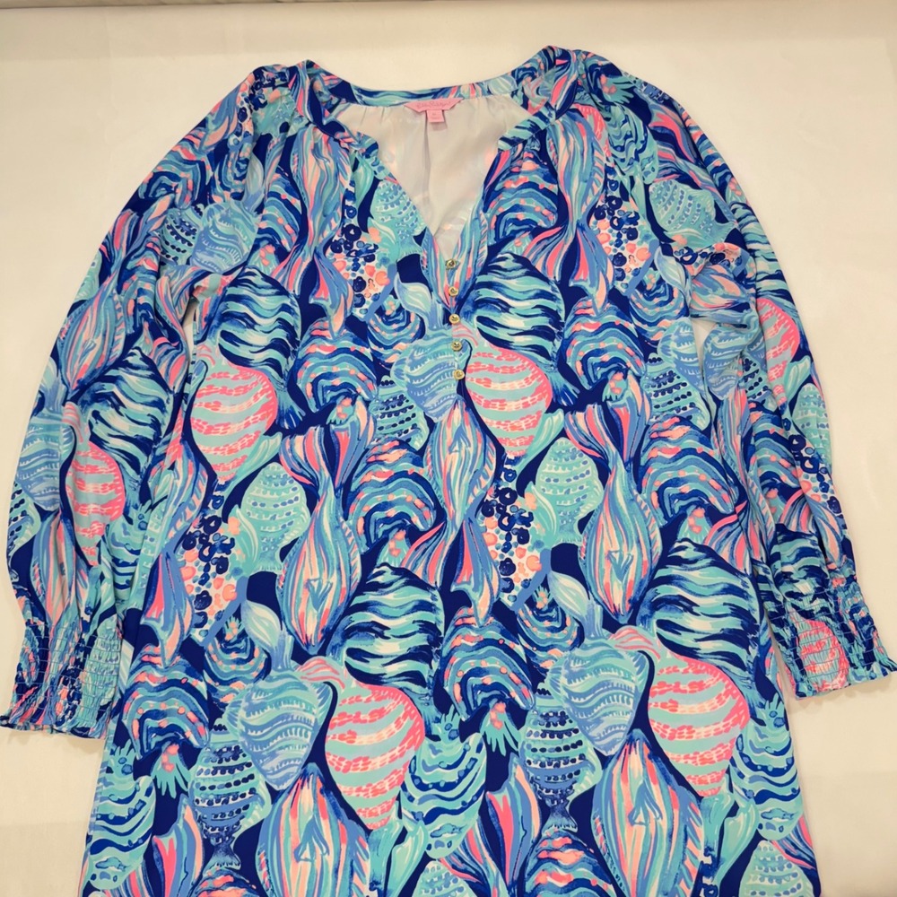 NWOT Lilly Pulitzer Brynle Dress Medium Blue Pink Long Sleeve Shift Resortwear - Picture 6 of 16